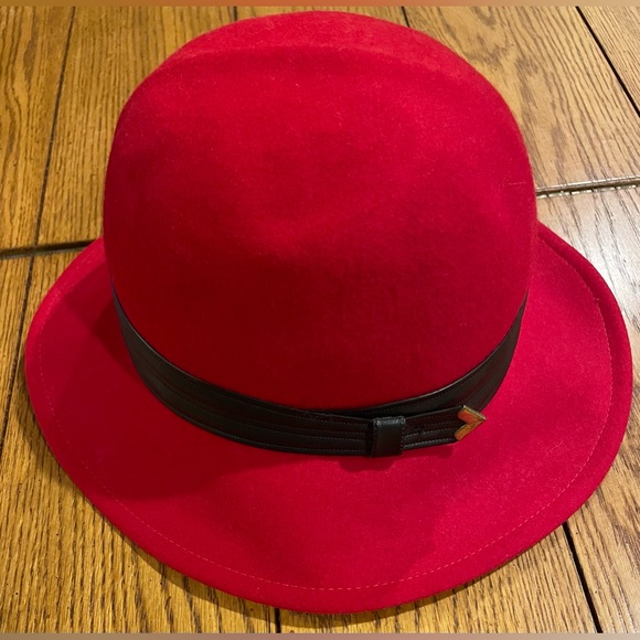 Doeskin Felt Geo.W. Bollman & Co Hat, 100% wool, cherry red, w/black strap - Picture 3 of 9